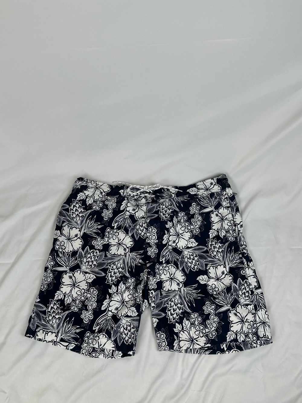 St. John's Bay Navy and White Floral Swim Board Shorts